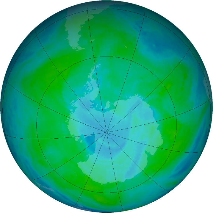Antarctic ozone map for 05 January 1999